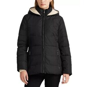 Ralph Lauren Black Label Down Puffer Jacket Full Zip Black Fleece Size Medium